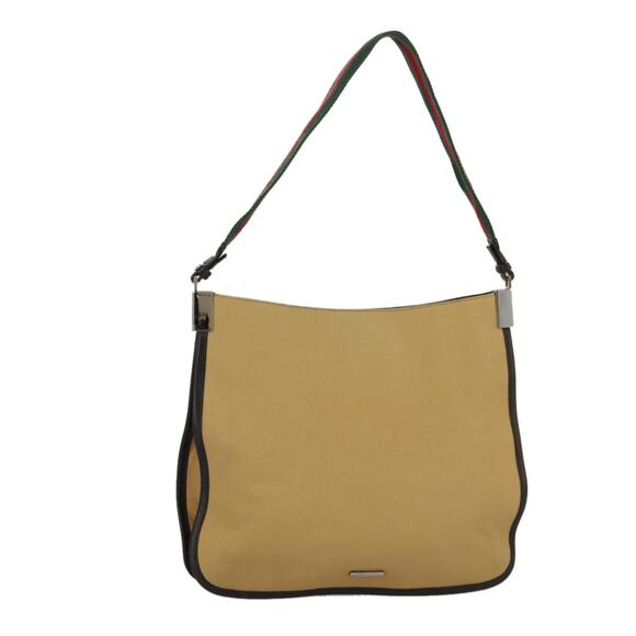 GUCCI Web Sherry Line Shoulder Bag Canvas Beige Silver 001 4321 001 4321 - Picture 1 of 16